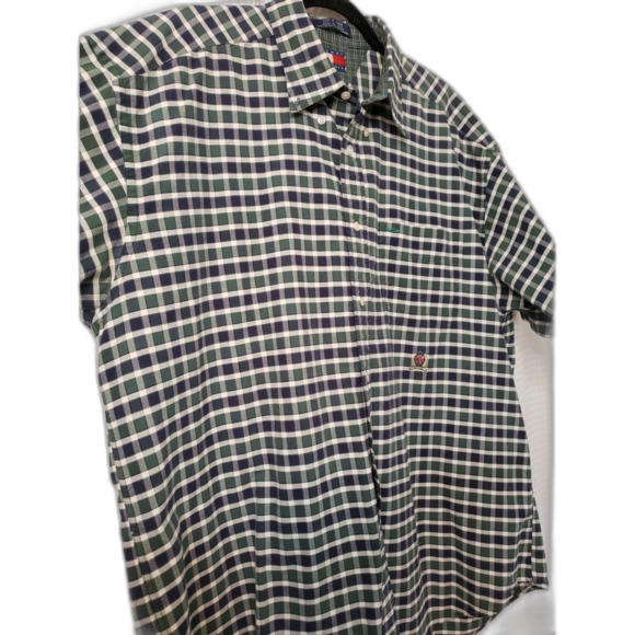 Tommy Hilfiger Men's Button Down Shirt Size XL Blue & Green Plaid Short Sleeve - Picture 7 of 7